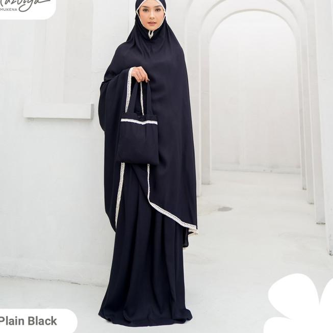MUKENA TAZBIYA RENDA PLAIN BLACK ALLSIZE