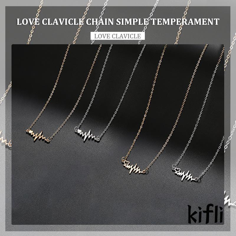 【kifli】Kalung Desain Electrocardiogram Hati Gaya Simple Untuk Wanita