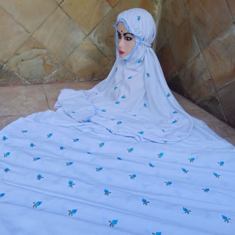 Mukena Terusan Bordir Seribu Bunga Polino Super Silk Mukena Lajuran Seribu Bunga Mukena khas pesantr