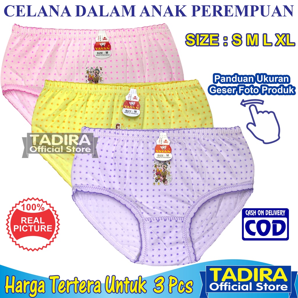 3 Pcs Celana Dalam Anak Perempuan Gambar Motif Warna Random TADIRA Store