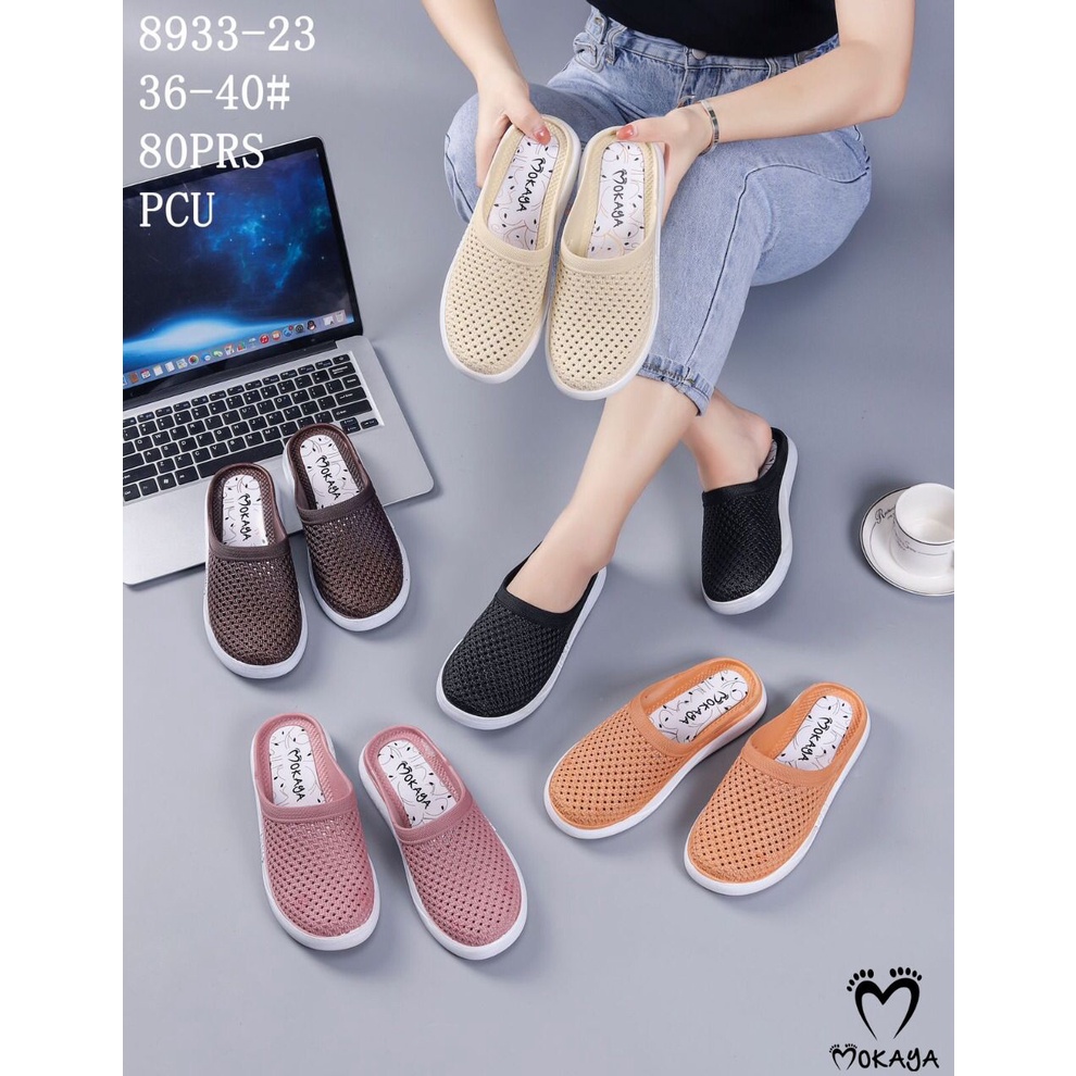 Sepatu Slop Jelly Karet Bakpao Wanita Motif Jaring Kecil Keren Casual Empuk Trendy Import Mokaya / Size 36-40 (8933-22/8933-2Ba)