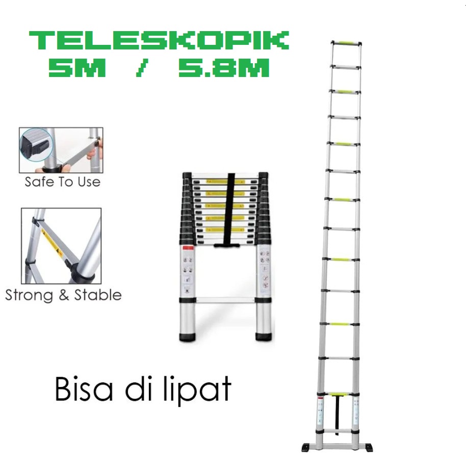 Tangga Teleskopik 5M Single Telescopic Ladder 5.8 Meter Aluminium