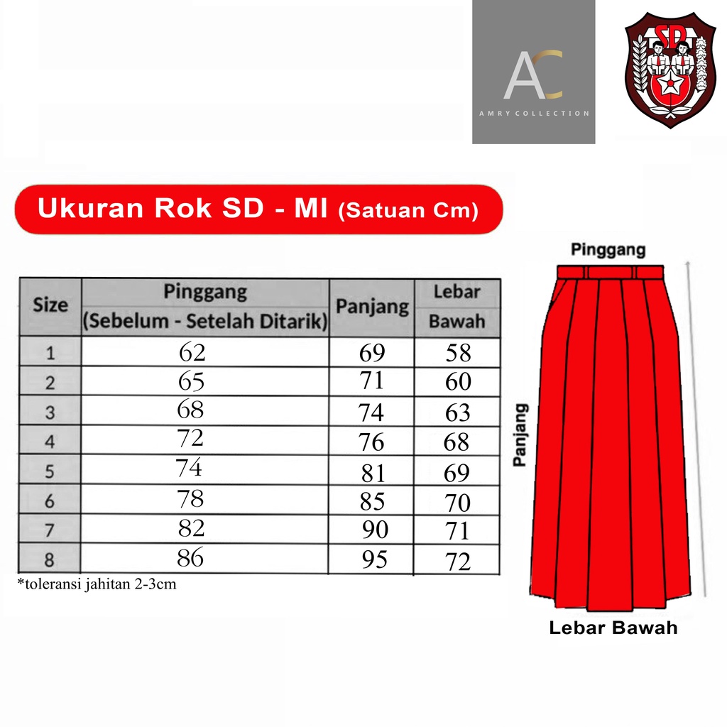 Rok sekolah Rok Panjang SD Rempel atas Merah Cokelat (twist/licin) Seragam sekolah