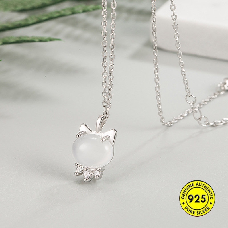 Kalung Rantai Dengan Liontin Kucing Aksen Batu Zircon AAAA Untuk Wanita U1391