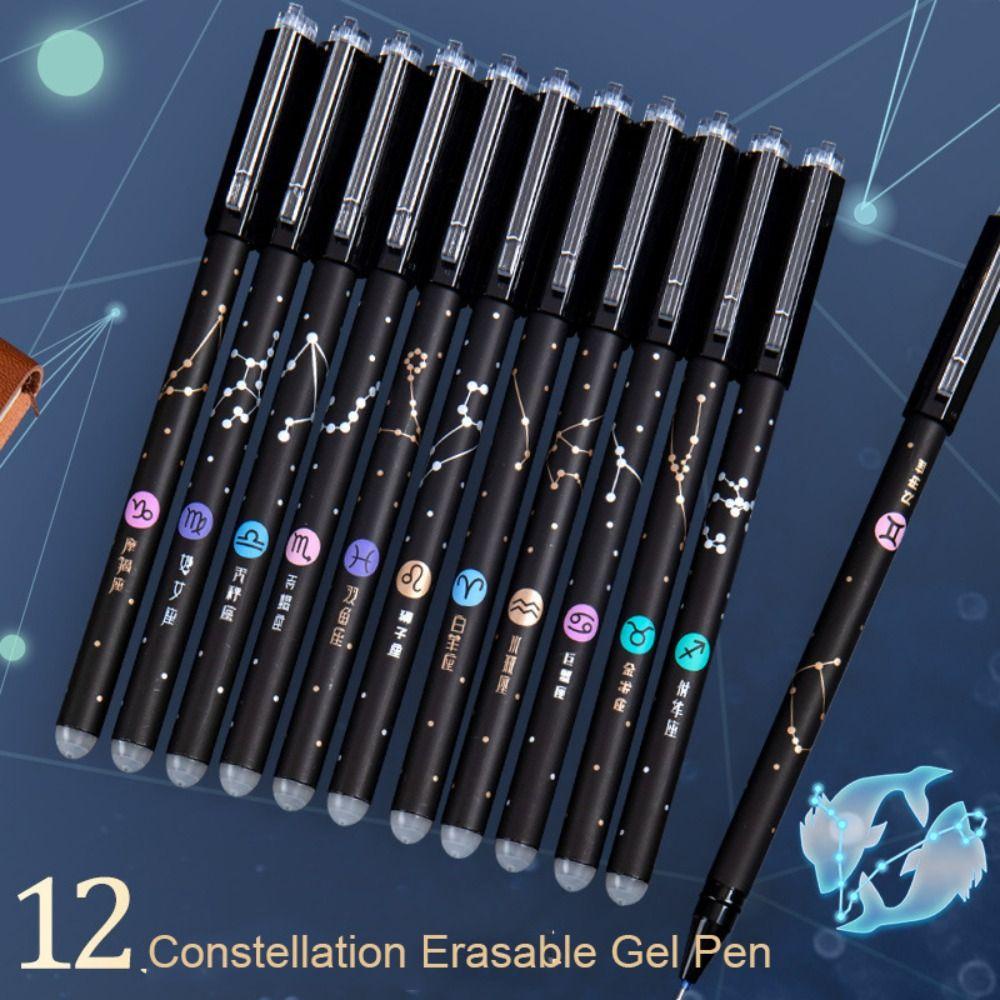 Preva 12PCS/Set Gel Pen Hadiah Siswa Tinta Hitam/Biru 0.5mm Pena Dihapus