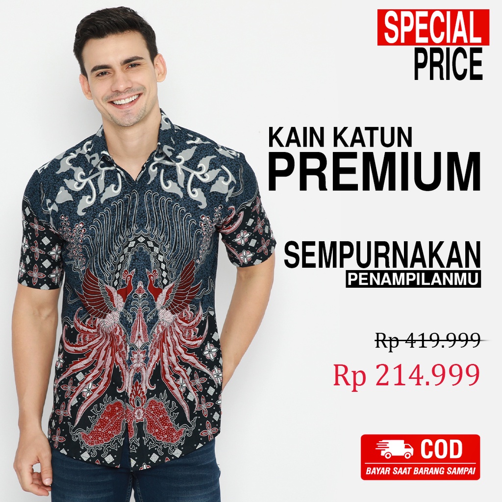 KEMEJA BATIK PRIA Alonso Lengan Pendek Slimfit Premium Biru Dongker Merah Abu 723019 Cap 72 - Baju Kemeja Atasan Pakaian Setelan Batik Pria Cowok Laki Laki Remaja Keluarga Kantor Lengan Pendek Modern Slimfit Slim Fit Premium Kekinian