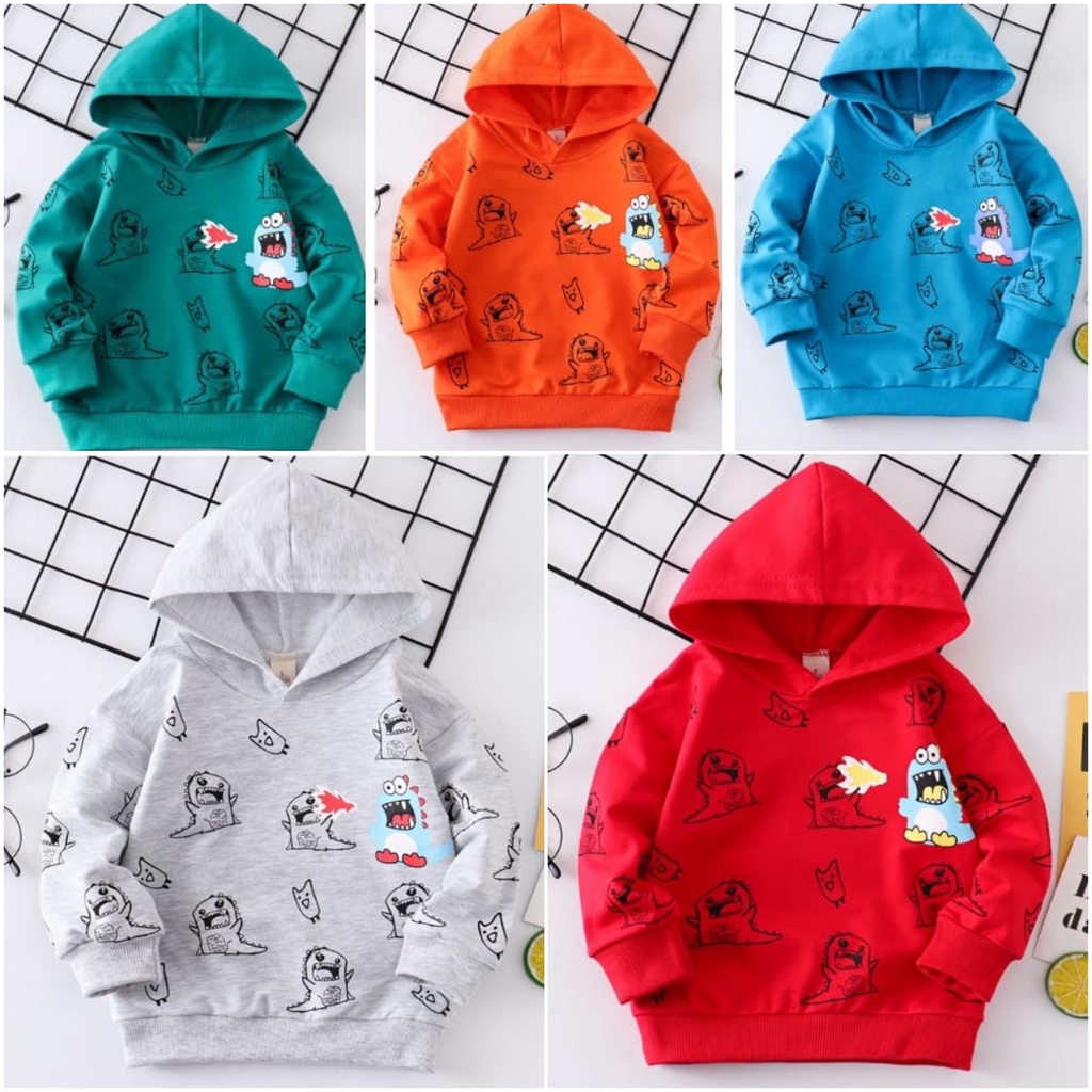 DinoDino JAKET ANAK COWOK MOTIF DINOSAURUS API HOODIE PULLOVER BAYI LAKI-LAKI UMUR 0 6 BULAN 1 2 3 T