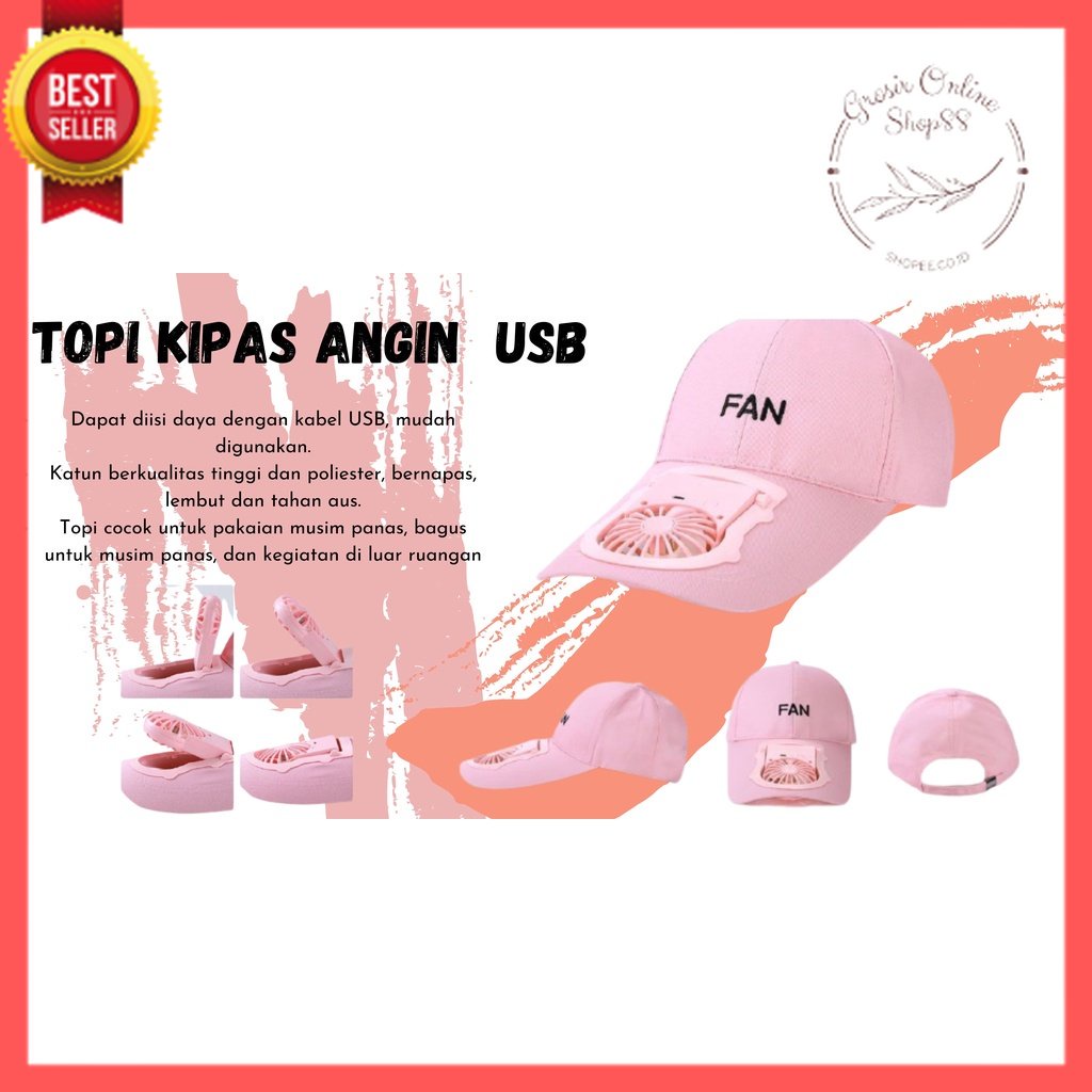 GOS- D203- Topi Kipas Angin Usb Topi Pria  &amp; Wanita Untuk Kegiatan Outdoor