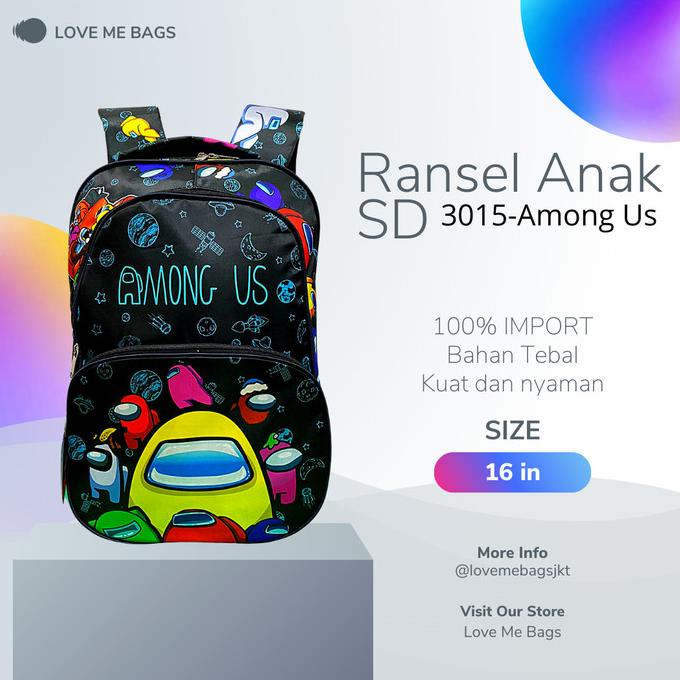 Tas sekolah anak SD LMB Tas import original among us Hitam kuat awet