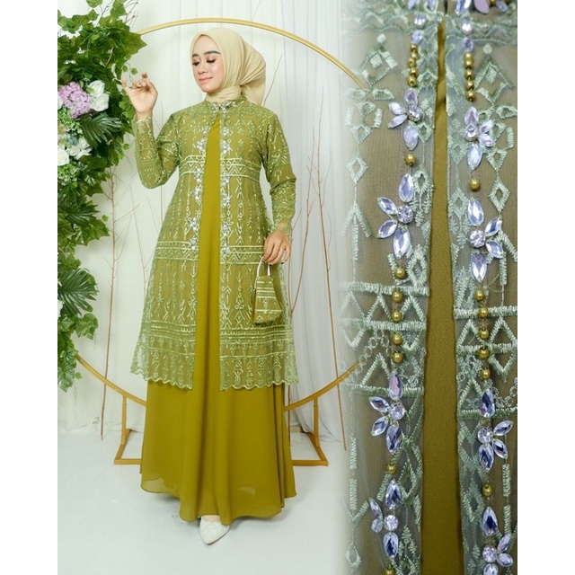 NOV&gt; YASMIN DRESS / GAMIS PAYET TERLARIS 2023 / MODEL BAJU GAMIS MODERN / GAMIS TULLE BORDIR MIX PAYET