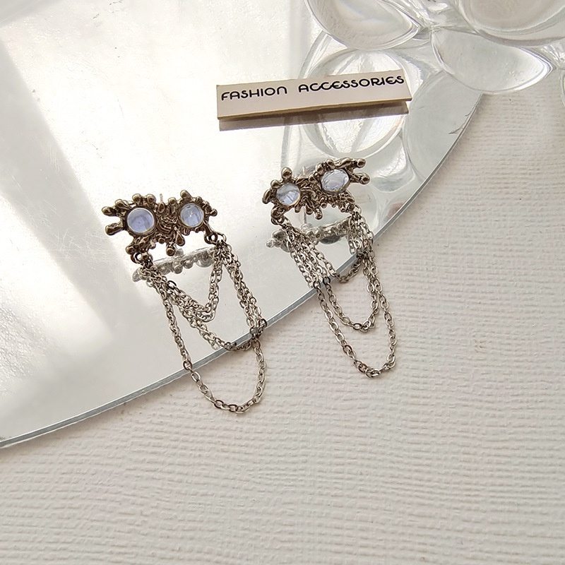 Anting Tusuk Gantung Desain Geometri Hias Moonstone Untuk Wanita