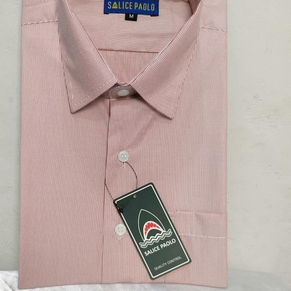 Kemeja Pria Salice Paolo Pendek Reguler Biru Orange Salur Pastel - Salur Putih, XL