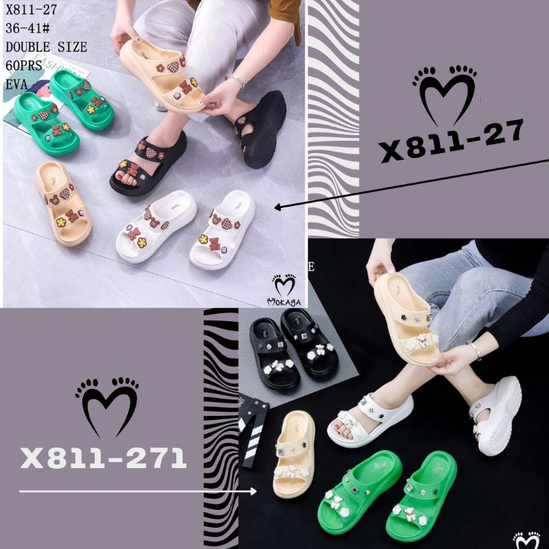 Sandal Slop Wedges Eva Wanita Ban 2 Mainan Jibbitz Brown Bear Cookies &amp; Blink Permata Bear Super Cantik Keren Lucu Trendy Import Mokaya / Size 36-41 (X811-27/X811-271)