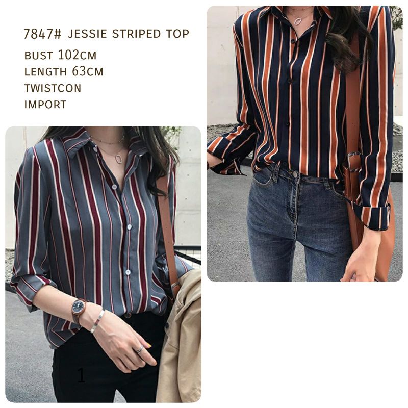 MDLV ~ 7847# Jessie Striped Top Kemeja Garis Import