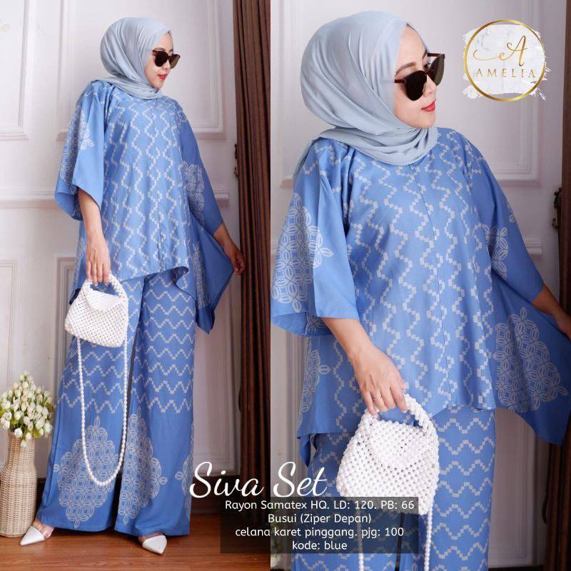 Siva Set - One Set Jumbo Waka Waka Setelan Wanita Rayon Premium  Set Celana Panjang Batik Bigsize Kekinian LD  140 cm