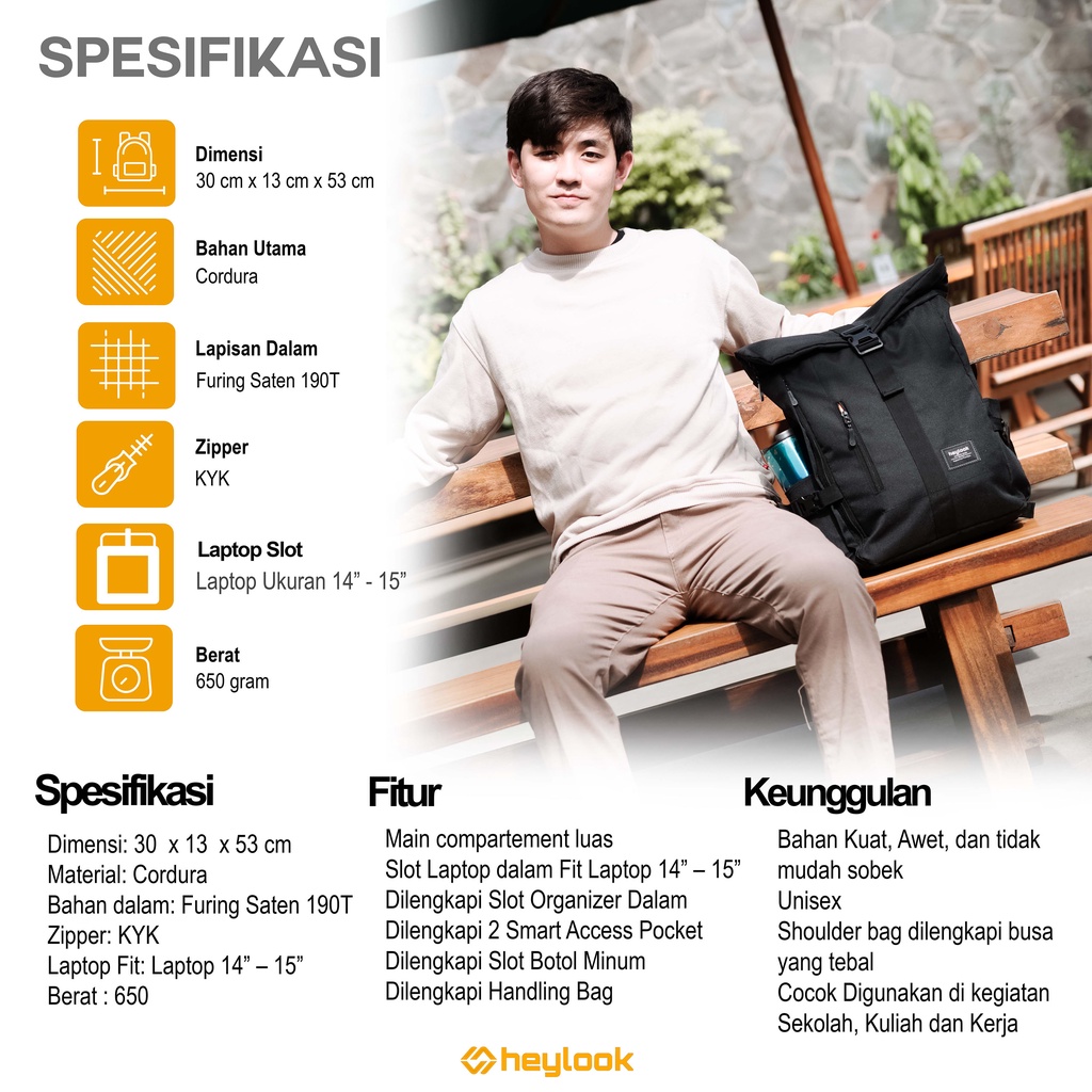 HEYLOOK Project - (Paket Hemat Pelajar)  Tas Ransel Laptop DEFENDER 14-15 inch Tas Punggung Kuliah Wanita Tas Sekolah Perempuan Backpack Kerja Pria Terbaru