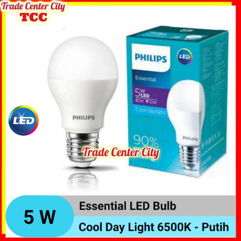 PHILIPS LAMPU LED 5 WATT 5 WAT 5W BULB ESSENTIAL BOHLAM LAMPU PHILIPS 5 W CAHAYA PUTIH ORIGINAL PHIL