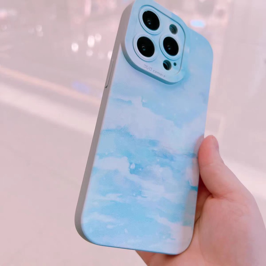 Ins Casing TPU iPhone 14 14pro 14Plus 14prm 13pro 13pro 13prm 11 7Plus 8Plus Xr XS 12pro Max Motif Langit Biru Putih