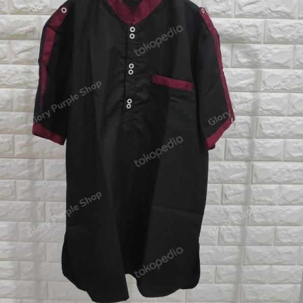 BAJU KOKO PRIA ZAKA lengan pendek|Baju koko kurta pakistan pria - Hitam, S