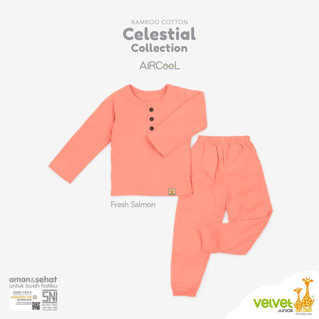 Velvet Junior Celestial Collection Bamboo Cotton Oblong Panjang Kancing Dada Celana Panjang size XL 2345 Piyama Baju Bayi