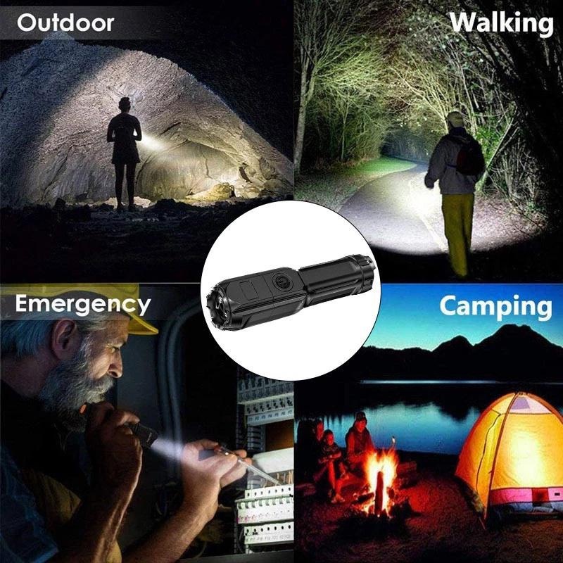 Lampu Senter LED Mini Portable Multifungsi 3 Mode Zoom Terang Rechargeable Untuk Camping / Outdoor