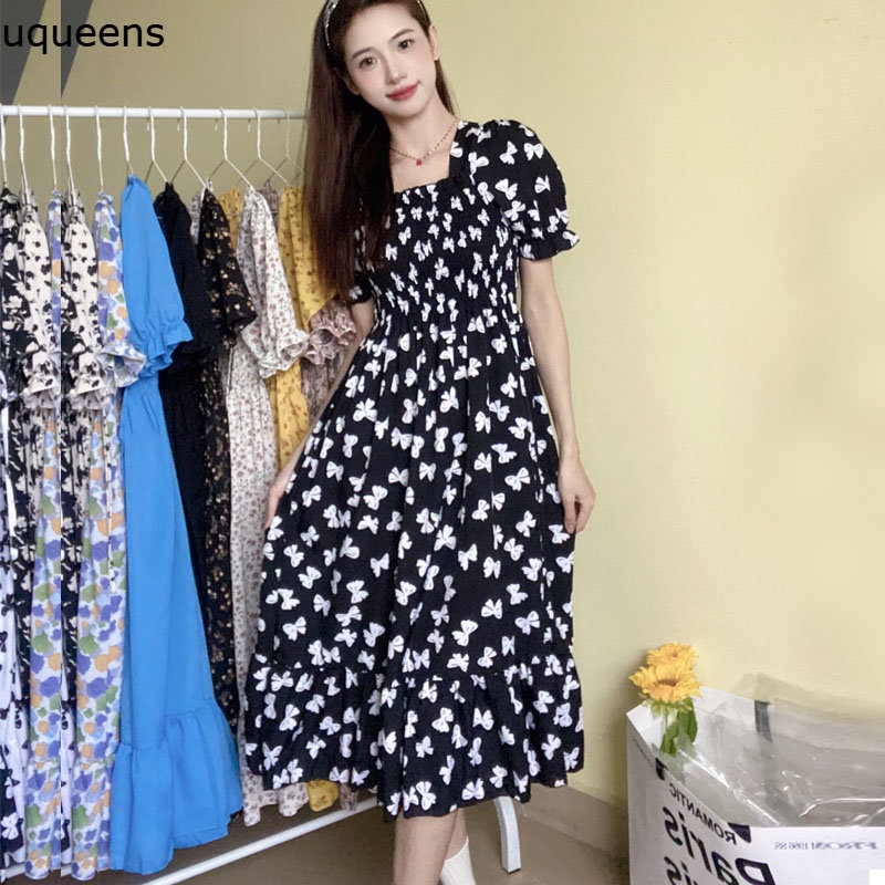 elegan A-line Gaun Semi Floral Kasual Baru Dress Pantai Gaya