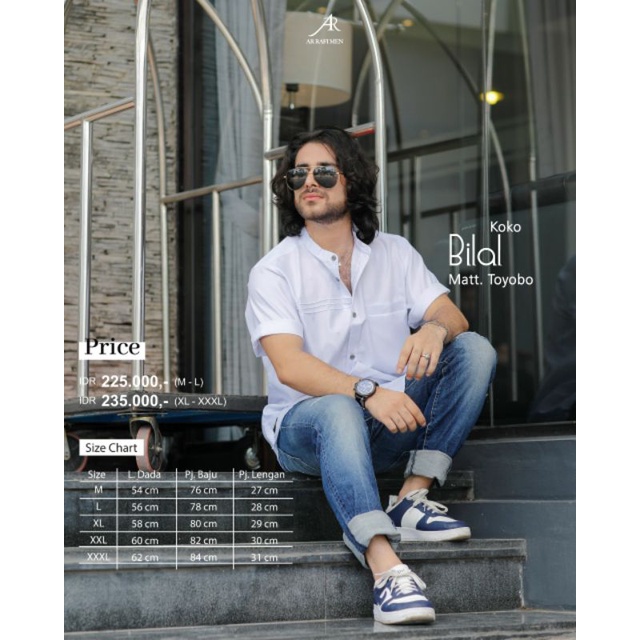 Koko Bilal Arrafi kemeja koko dewasa koko polos putih lengan pendek