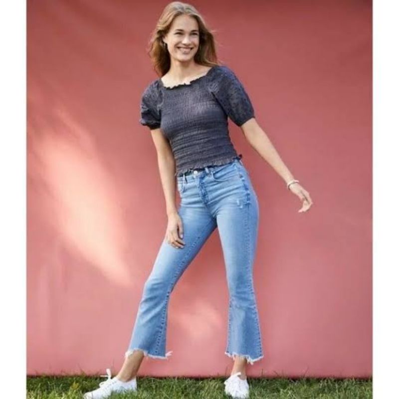 L*FT CELANA JEANS HIGH WAIST KICK CROP KS WANITA-ORIGINAL