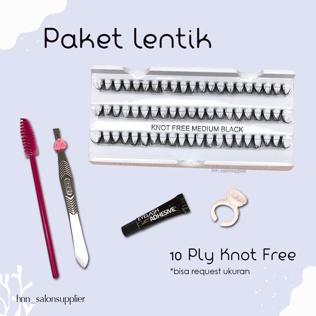 Paket Eyelash Extension Lentik 10ply Knot Free Natural Bulumata Tanam