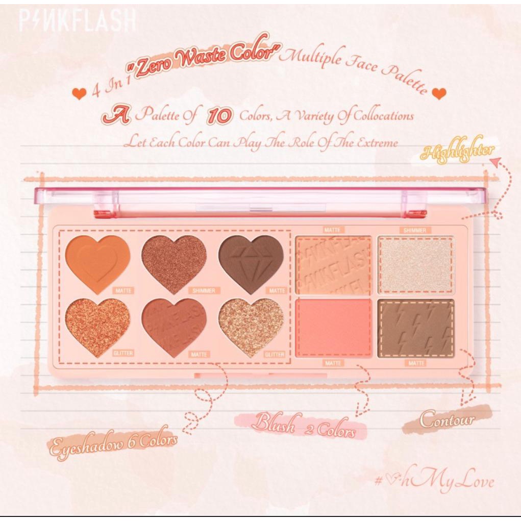 PINKFLASH OhMyLove 4 in 1 Multiple Face Palette Eyeshadow &amp; Blush &amp; Highlighter &amp; Contour