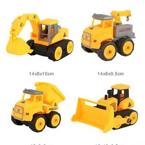 Paket 4Pcs Diy Mobil Konstruksi Traktor Buldozer Beko Mainan Anak Laki Storikatha