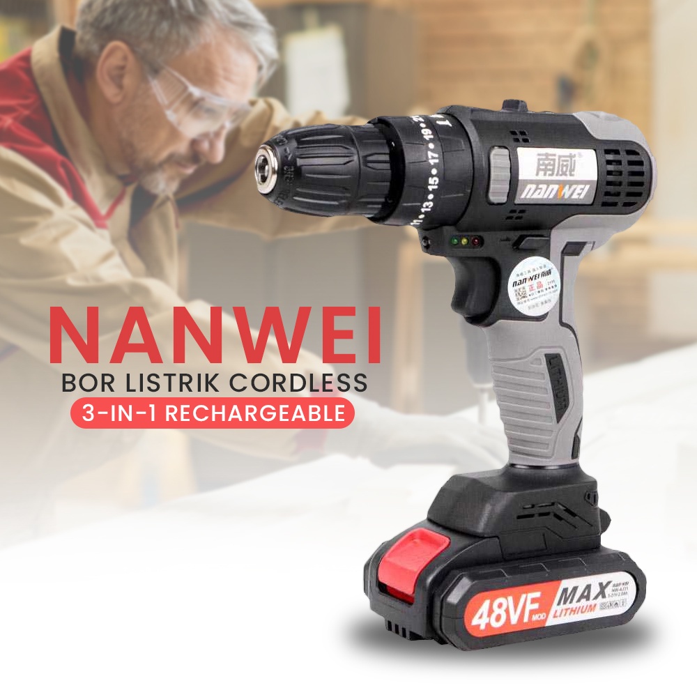 NANWEI Impact Bor Listrik Cordless 3-In-1 Lithium Battery Rechargeable 48VF 2aH - NWAJ31