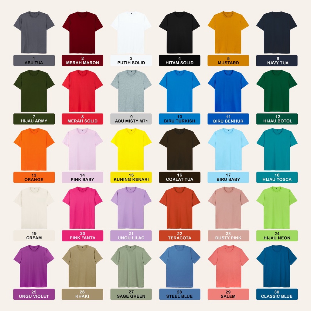 KAOS POLOS PRIA &amp; WANITA COTTON 30S COMBED REGULAR FIT BAJU LENGAN PENDEK