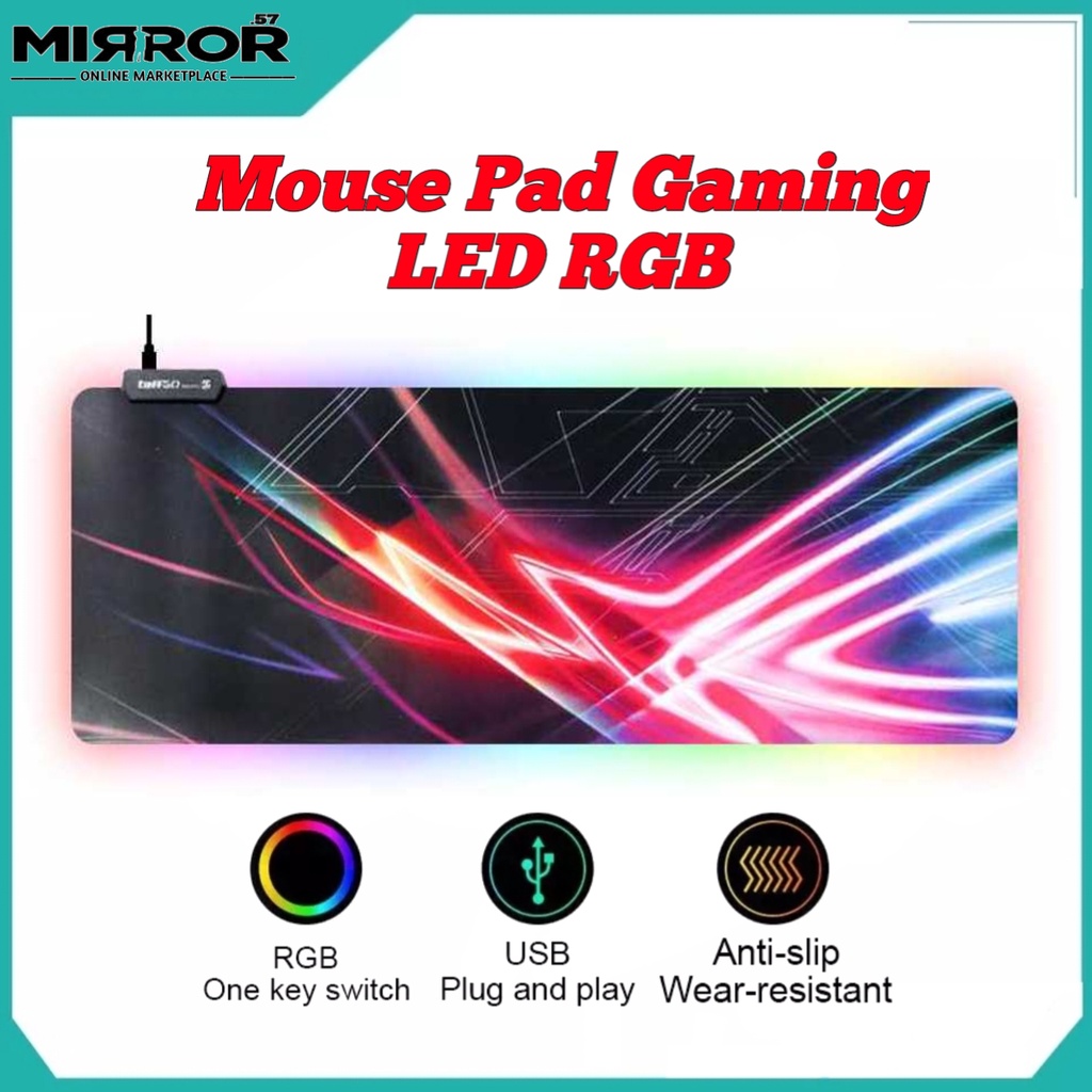 Mouse Pad Gaming XL LED RGB Logo Asus ROG USB Cable 800x300mm Ultra Smooth