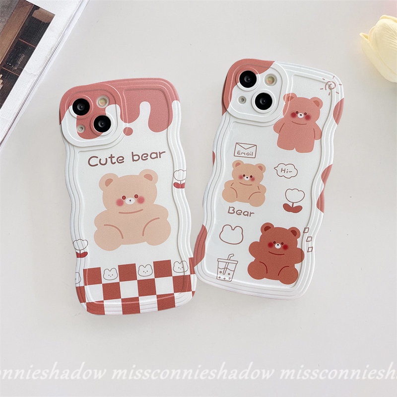 Casing Soft Case Realme 10 9 9Pro+ 8i 7i 7 C33 C30 8 9I C25s C21Y C12 C15 C35 C25Y C25 C20A C11 9i 5 5i 5s 6i C20A C20 C3 C2 Sweet Cartoon Cute Bear Wavy Edge Soft Tpu Case Cover