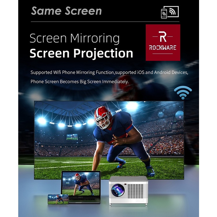 AKN88 - ROCKWARE RW-T55S Proyektor WIFI MIRRORING 1080p 400 ANSI Alt Cheerlux