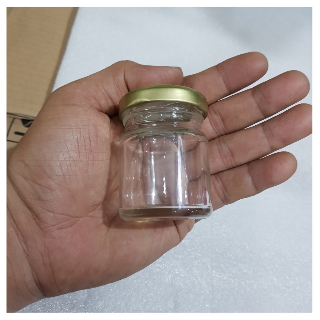 50ml  Botol kaca Jar 50ml Tutup Gold / Botol + Tutup Silinder 50ml / Botol kaca Souvenir Rekorasi