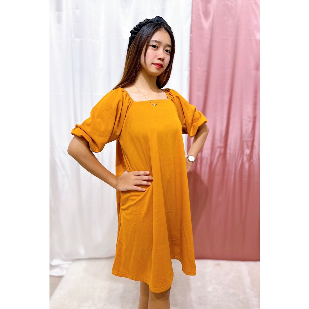 HS - DELIVIA DRESS WANITA CREPE / DRESS TERUSAN WANITA LENGAN PUFF