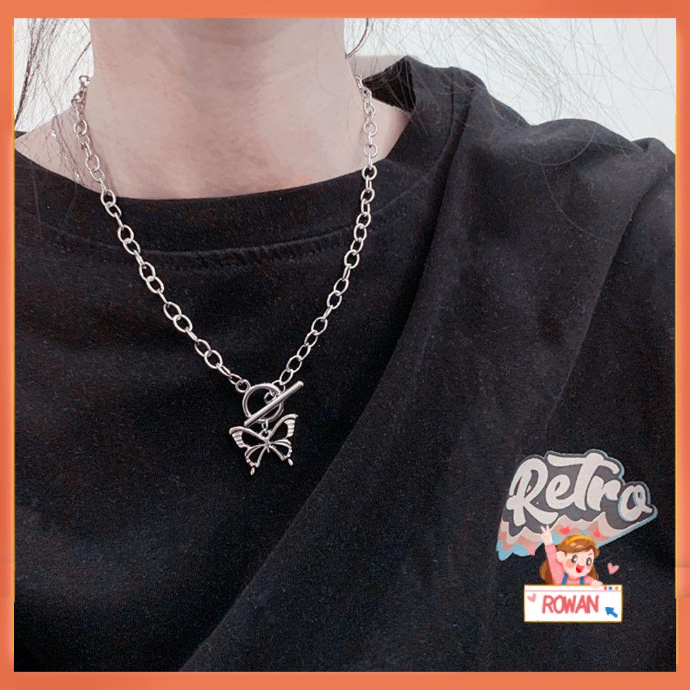 Kalung Rantai Dengan Liontin Kupu-Kupu Bunga Bahan Stainless Steel Gaya Boho