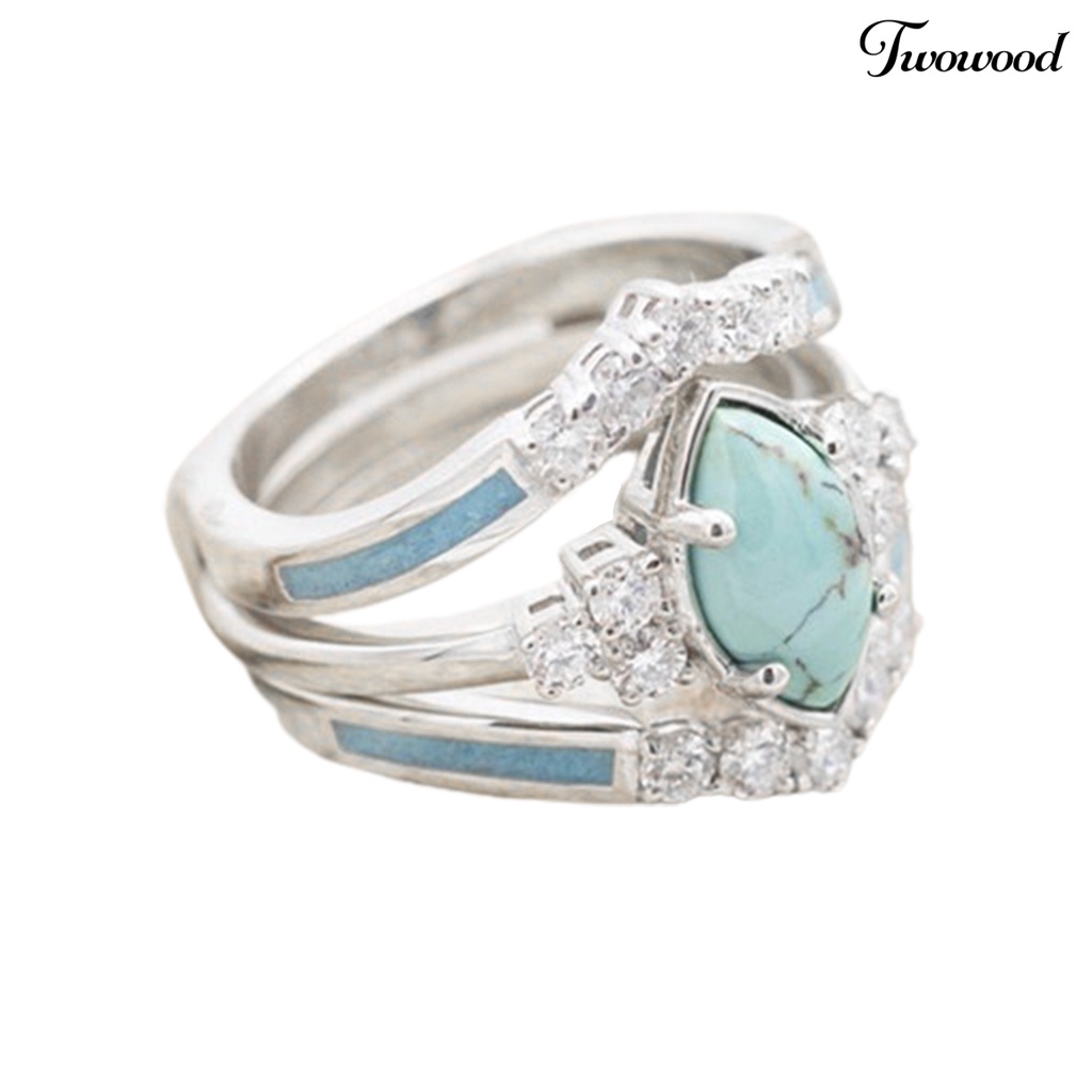 3pcs / Set Cincin Batu Turquoise Imitasi Untuk Wanita