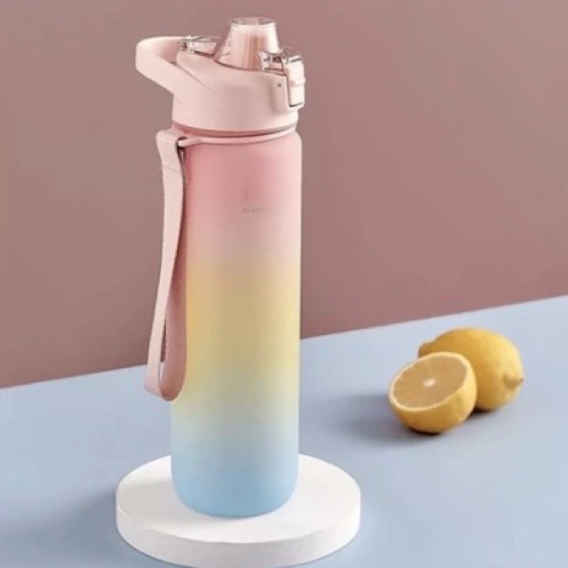 Botol Minum Motivasi 1100ML Korea Viral/Botol Gradasi/Botol Lucu 3 Warna