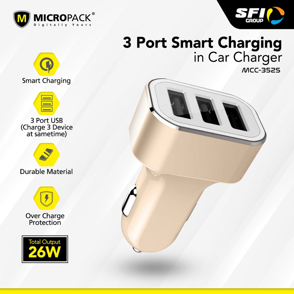 Micropack Car Charger 3 Port 2.4A With Smart IC (352S)