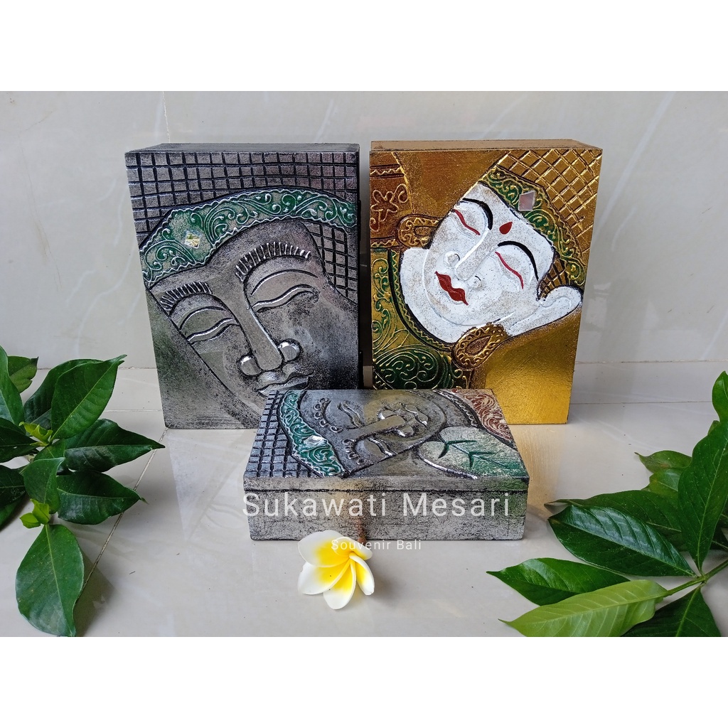 Kotak Penyimpanan Perhiasan Ukiran Buda Budha Box Kayu Handmade Kerajinan Khas Bali