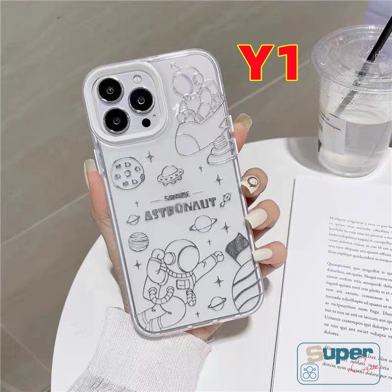 Soft Case Bumper 3 in 1 Motif Kartun Astronauts NASA Untuk IPhone 7Plus 11 14 12 13 Pro Max XR 8Plus 14 Plus 7 8 Plus X XS Max SE 2020