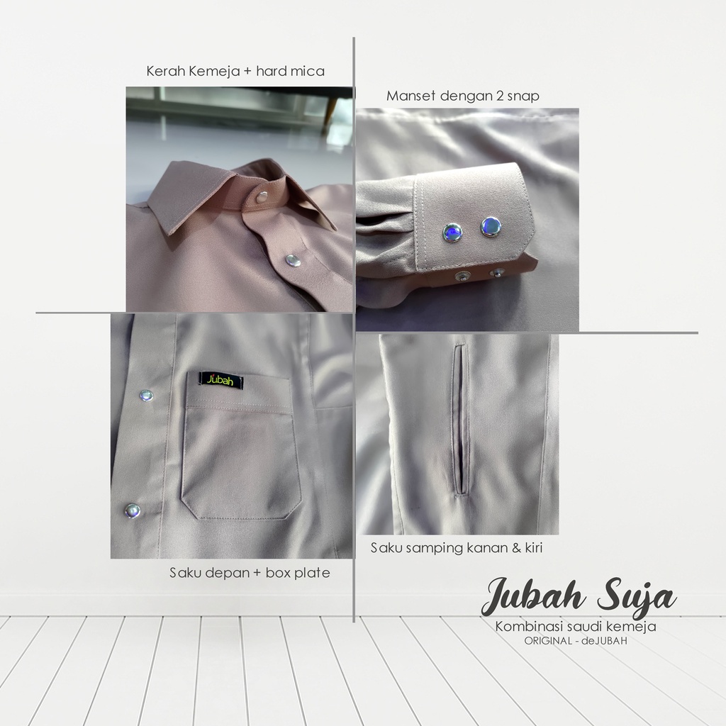 DeJubah - Jubah SUJA (Saudi & Kemeja) Jubah pria gamis dewasa berkerah kemeja dan lengan bermanset-3