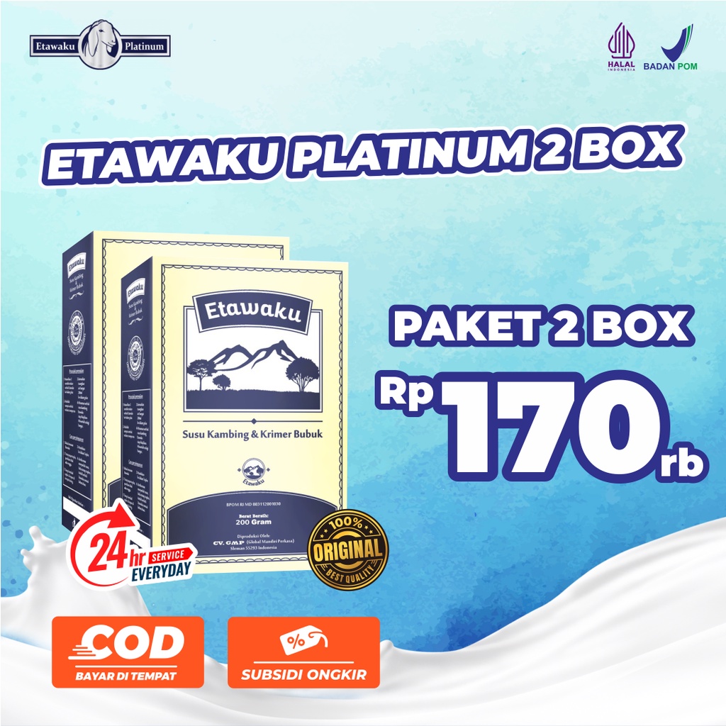 Etawaku Platinum Paket 2 Box Susu Kambing Etawa dan Krimer Nabati 100% Asli Original Untuk Atasi Nyeri Sendi Sesak Nafas Kesehatan Tulang dan Sendi Sehat Rendah Gula Teruji Klinis