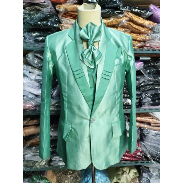 jas pengantin bahan semi woll warna hijau wardah