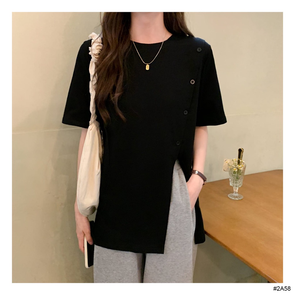 (COD) OH Fashion Kaos Sabita Korean T-shirt Kancing All Size #2A58