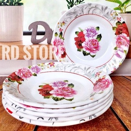 promo 6.pcs piring makan ulir melamine motif rose