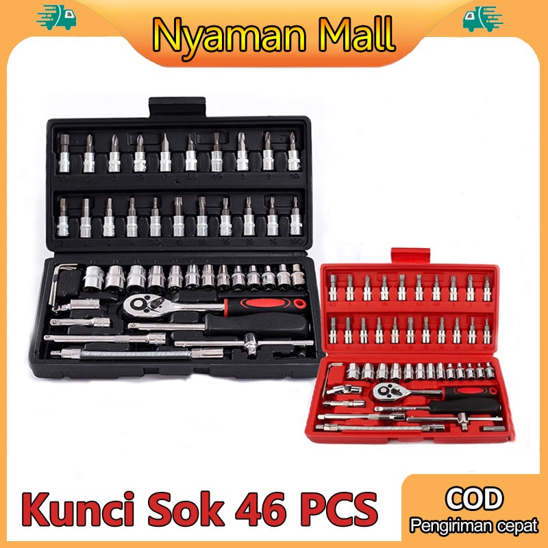 (COD)46 PC Set Socket (1/4 &quot;) Full Lengkap Socket Tool Kit  Motor Kunci/kunci l set  lengkap/kunci ring pas